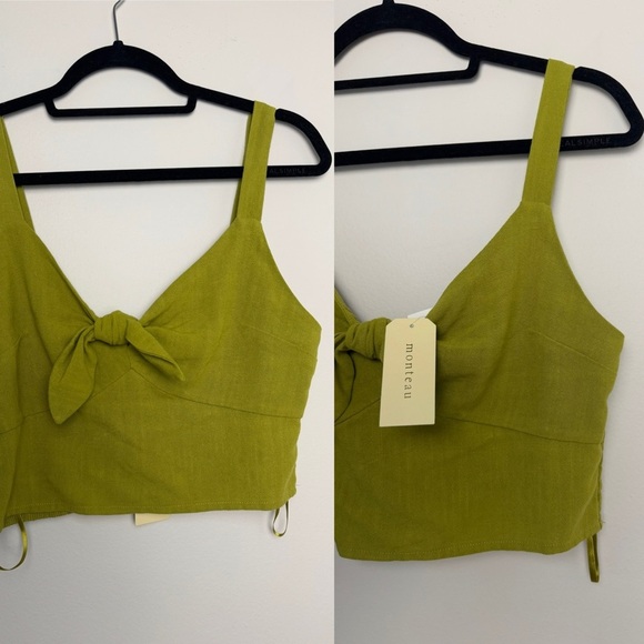 Women Cute Bow Tie Camisole Green Lime Sexy VNeck Tank Tops Rib-Knit Summer Crop - Picture 2 of 8